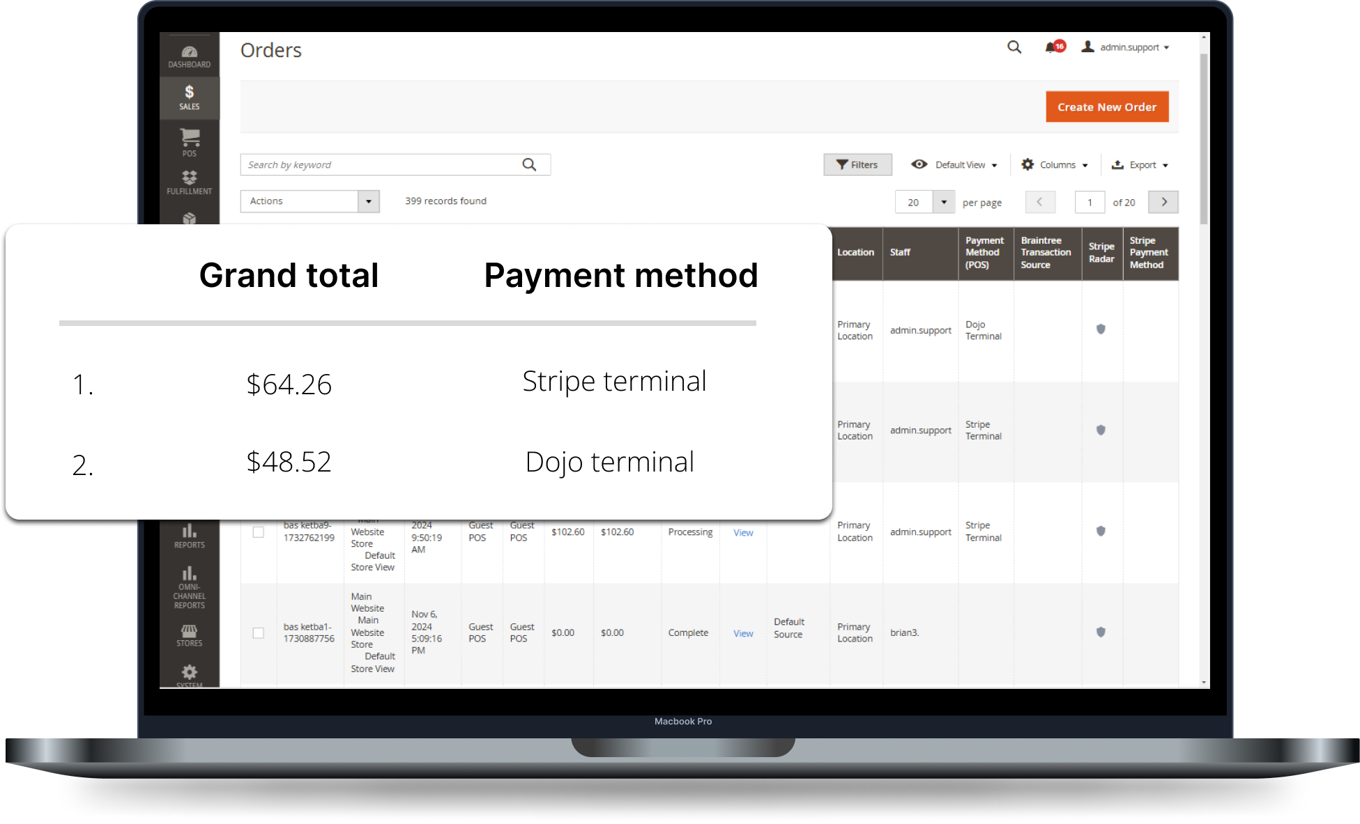 Manage all card payments in POS backend